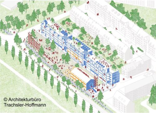 Zeichnung Gebäude Grenzbachareal Architekturbüro Trachsler-Hoffmann